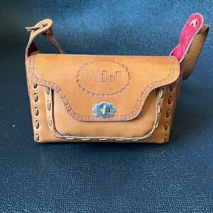 VTG Hand Tooled Leather Western Shoulder Bag Tan Floral